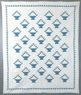 Antique Blue & White, "Basket of Chips" Quilt: Title: Antique Blue & White, "Basket of Chips" QuiltProvenance/Additional Info: This is an Antique Blue & White, "Basket of Chips" Quilt, Cotton, c. 1920-30. It is made of cotton and dates from