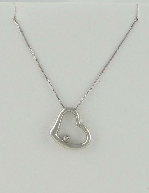 LADIES 18K WHITE GOLD DIAMOND HEART BOX LINK HIGH (1 of 8)