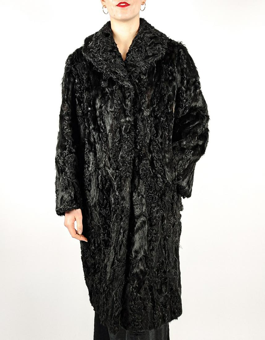 BLACK PERSIAN LAMB BROADTAIL FUR COAT - US 22 - EU 2XL (1 of 11)