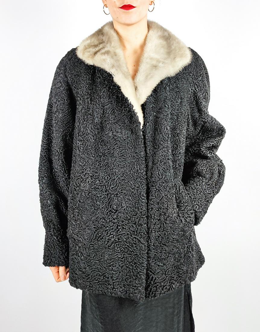 BLACK PERSIAN LAMB FUR COAT & PLATINUM MINK COLLAR - US (1 of 12)