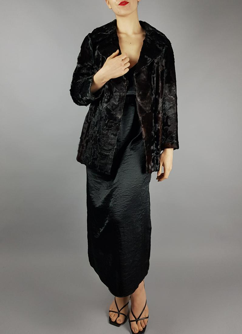 BLACK BROWN GOAT FUR JACKET - US 12 - EU M (1 of 9)