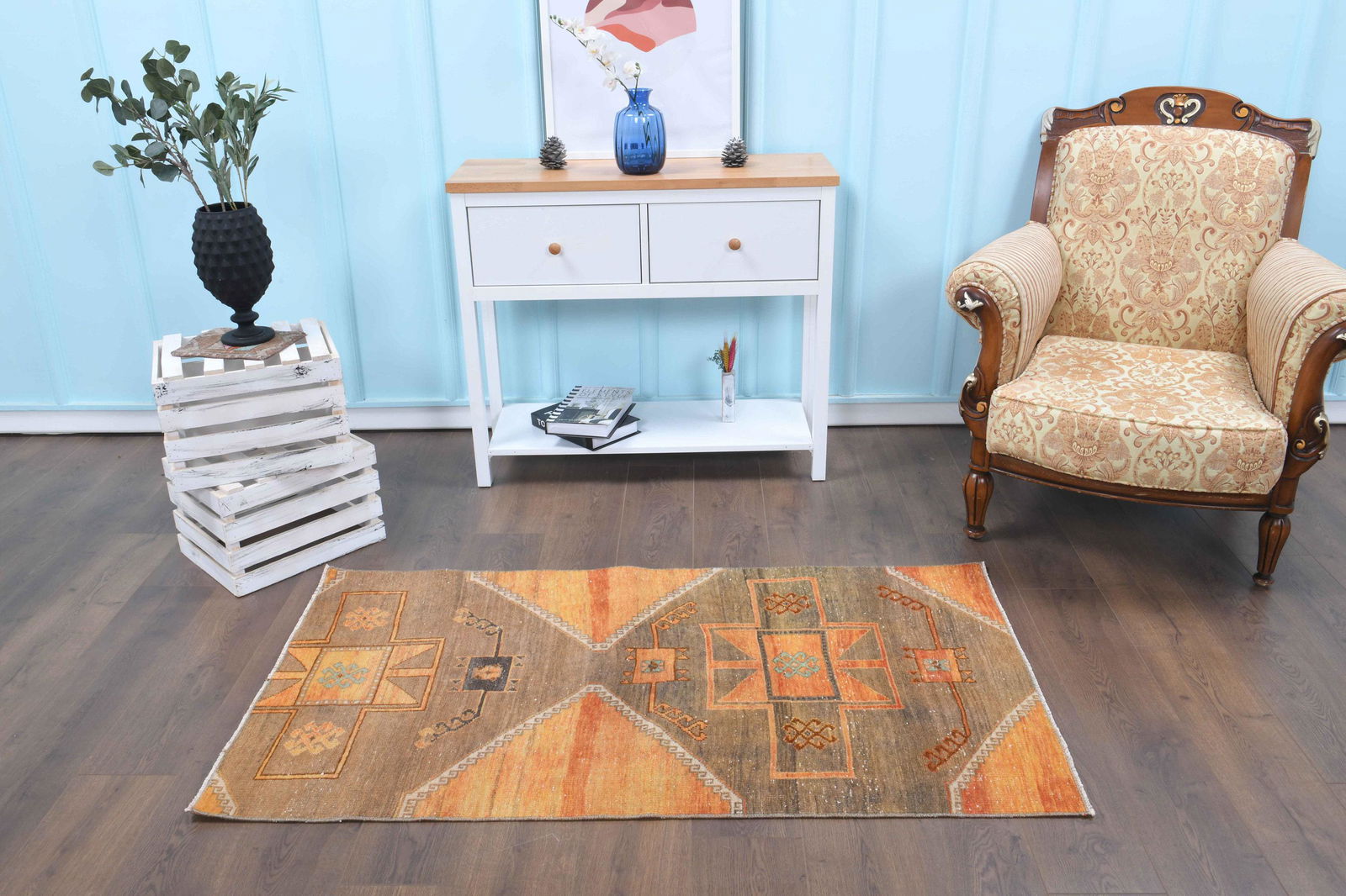 2'8x5'2 ft, ORANGE DOORMAT, TURKISH Rug, Handmade Rug, (1 of 9)