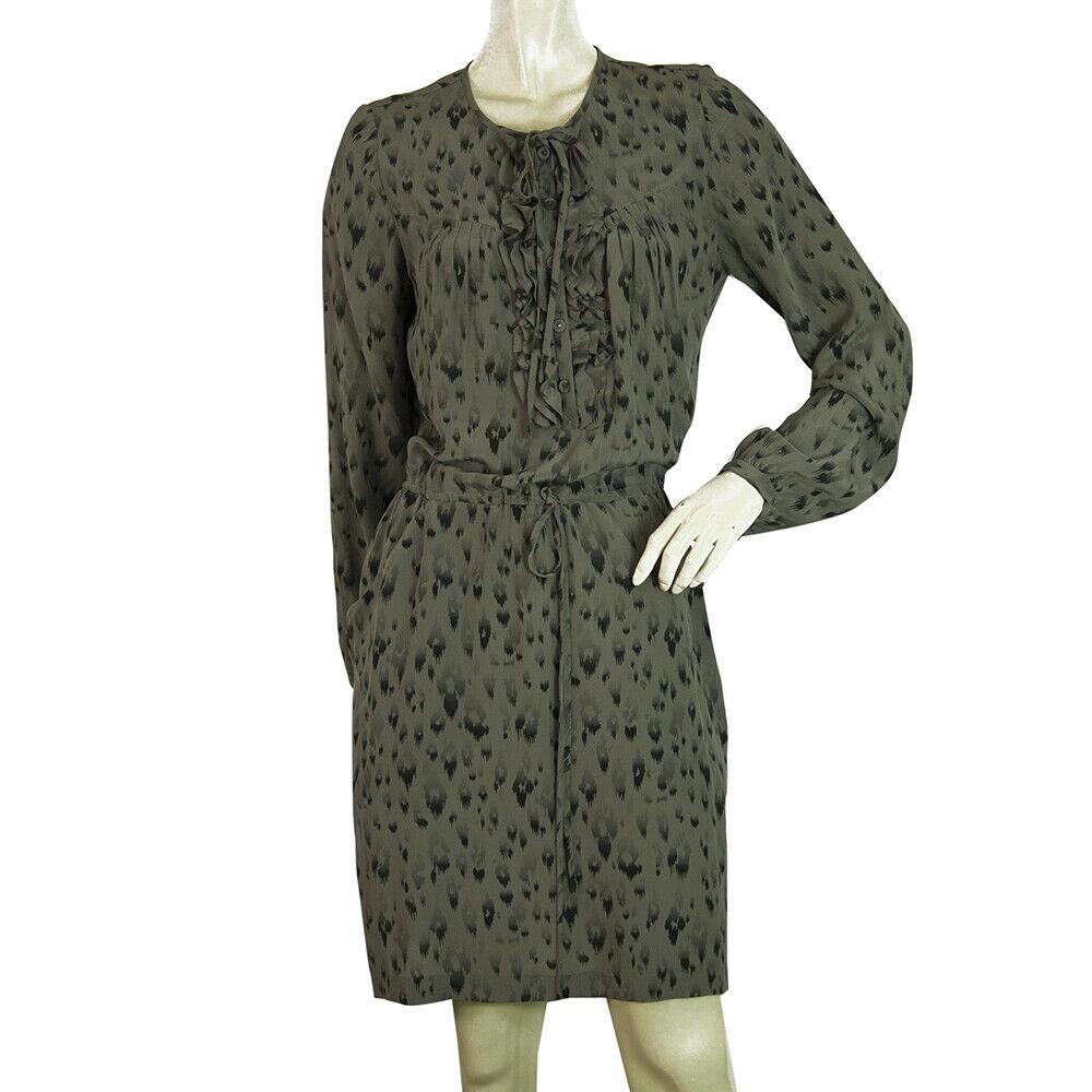 Rebecca Taylor Gray Animal Pattern 100% Silk Long: Rebecca Taylor Gray Animal Pattern 100% Silk Long Sleeves Mini Dress size 4 A silk dress by Rebecca Taylor to look stylish in every occasion!! It features just above knee length, ruffles at the bust,