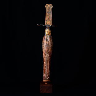 Ancient Egypt Wood figure of Ptah-Sokar-Osiris, Late: Title: Ancient Egypt Wood figure of Ptah-Sokar-Osiris, Late Period, 26th Dynasty, circa 664-525 B.C. - EX BONHAMSDescription: The mummiform figure with the body polychrome painted in maroon, the