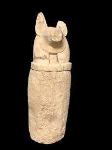 Ancient Egypt Limestone Duamutef canopic jar, Late: Title: Ancient Egypt Limestone Duamutef canopic jar, Late Period, Circa 664-332 BCDescription: It is a canopy jar whose lid represents the head of Duamtef, the jackal. The canopic jars were the