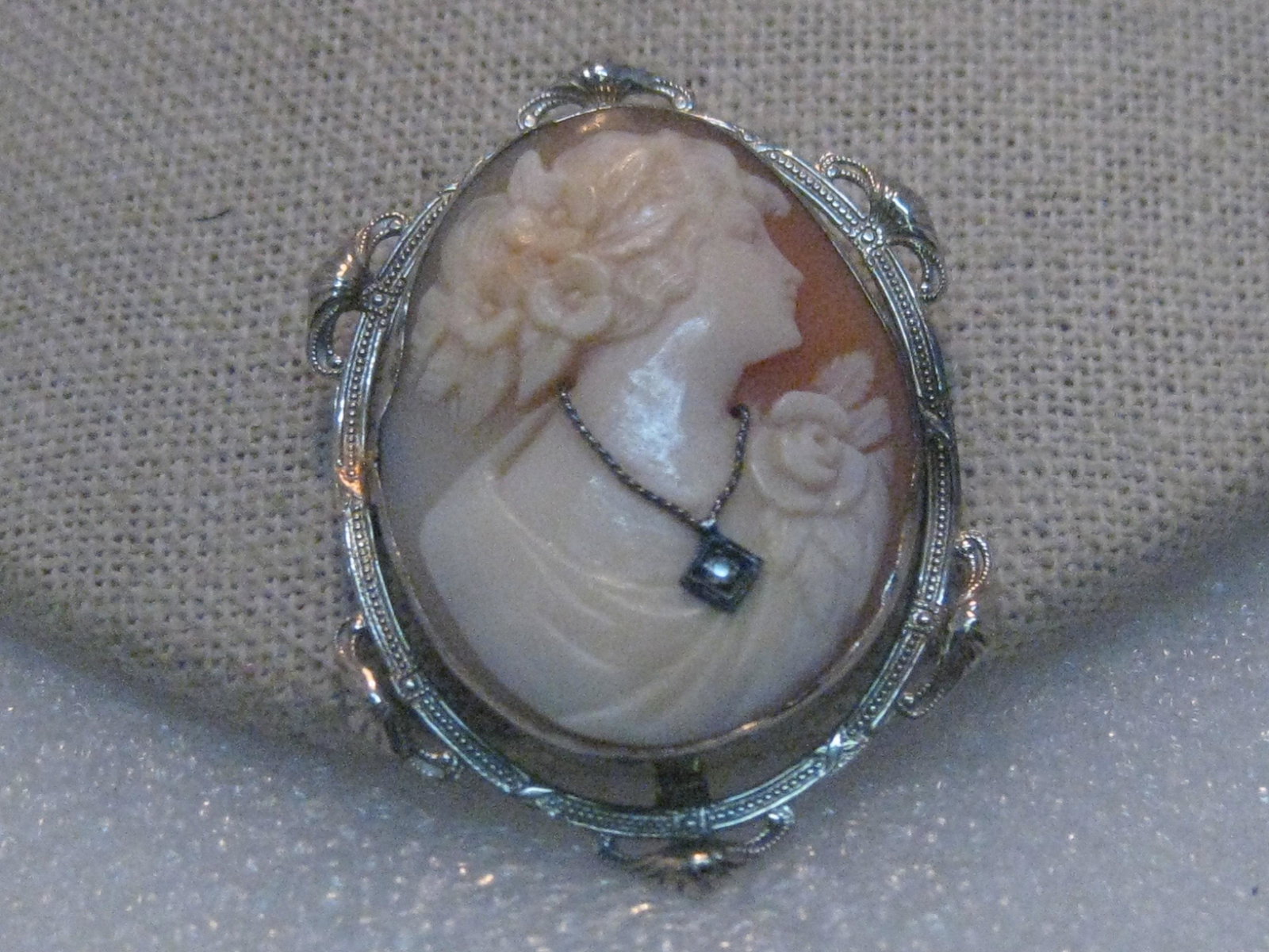 Vintage 14kt Diamond Cameo Brooch 1920's-1930's Art (1 of 7)