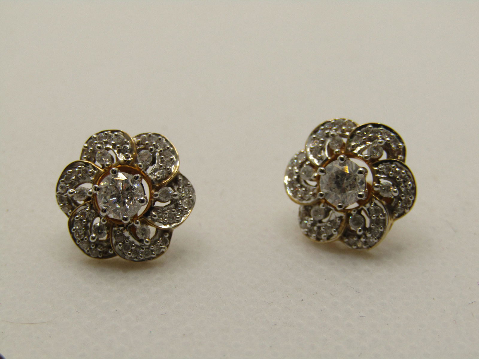 14kt Floral Diamond Stud/Jacket Pierced Earrings 1CTW (1 of 9)