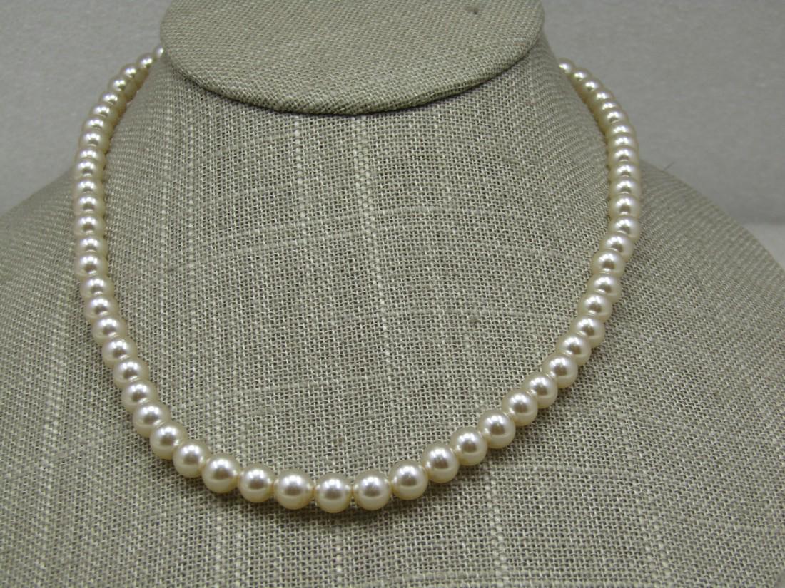 Vintage Pearl Necklace, Sterling Filigree Clasp.  15" (1 of 6)