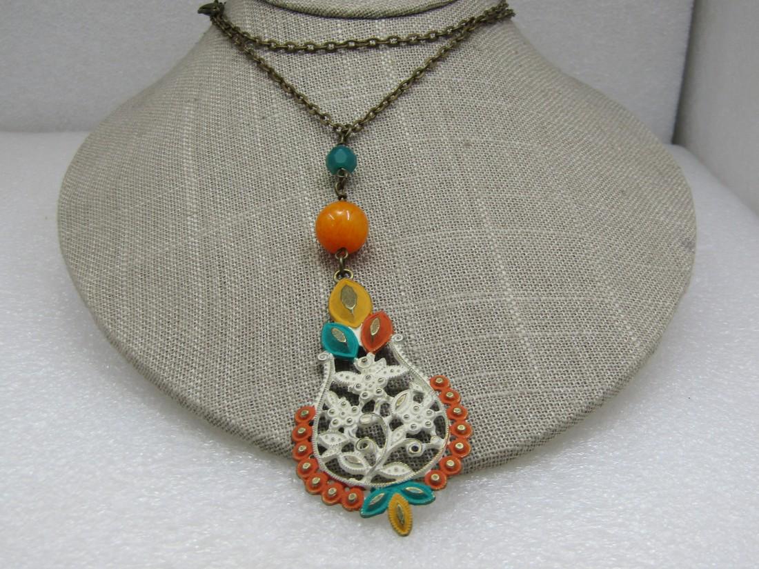 Vintage Enameled Floral & Beaded Necklace, 30" (1 of 7)