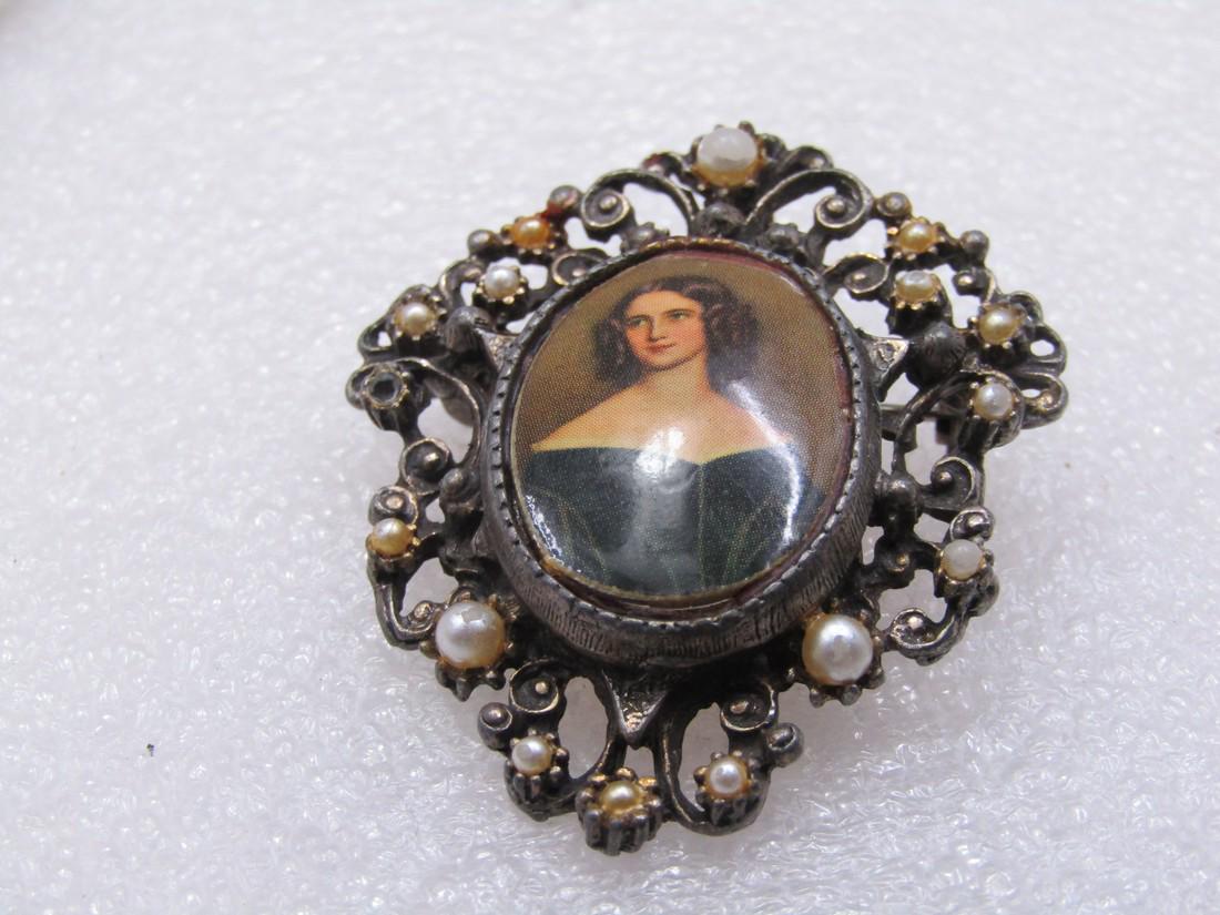 Vintage Portrait Faux Pearl Brooch Pendant , (1 of 5)