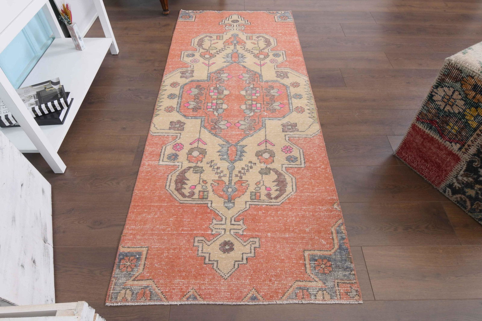 2'8x6'8 ft, TURKISH ORANGE RUG, Kitchen Rug, Handmade: Title: 2'8x6'8 ft, TURKISH ORANGE RUG, Kitchen Rug, Handmade Rug, Wool Rug, Oushak Rug, Home Decor, Boho Decor, Beige Kitchen Rug, Colorful Runners Date Period: 1960 - 1970 Origin: Turkey Dimension: L