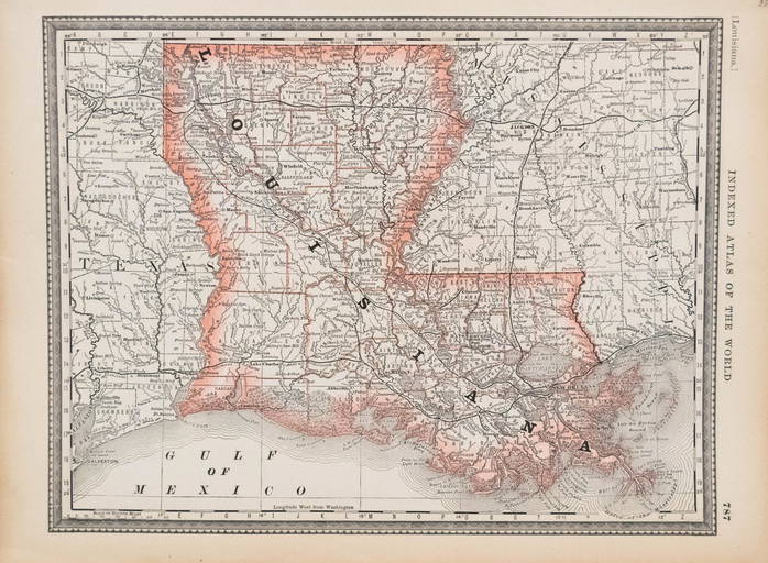 1892 Rand Mcnally Map Of Louisiana Louisiana