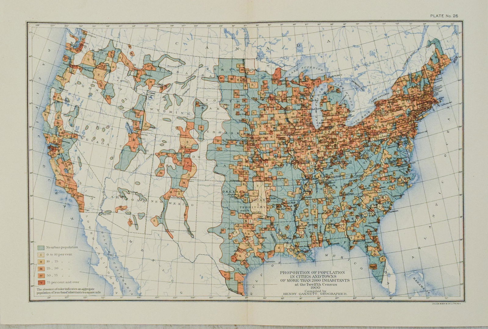 1900 US Government Map of US Urban Population (1 of 1)