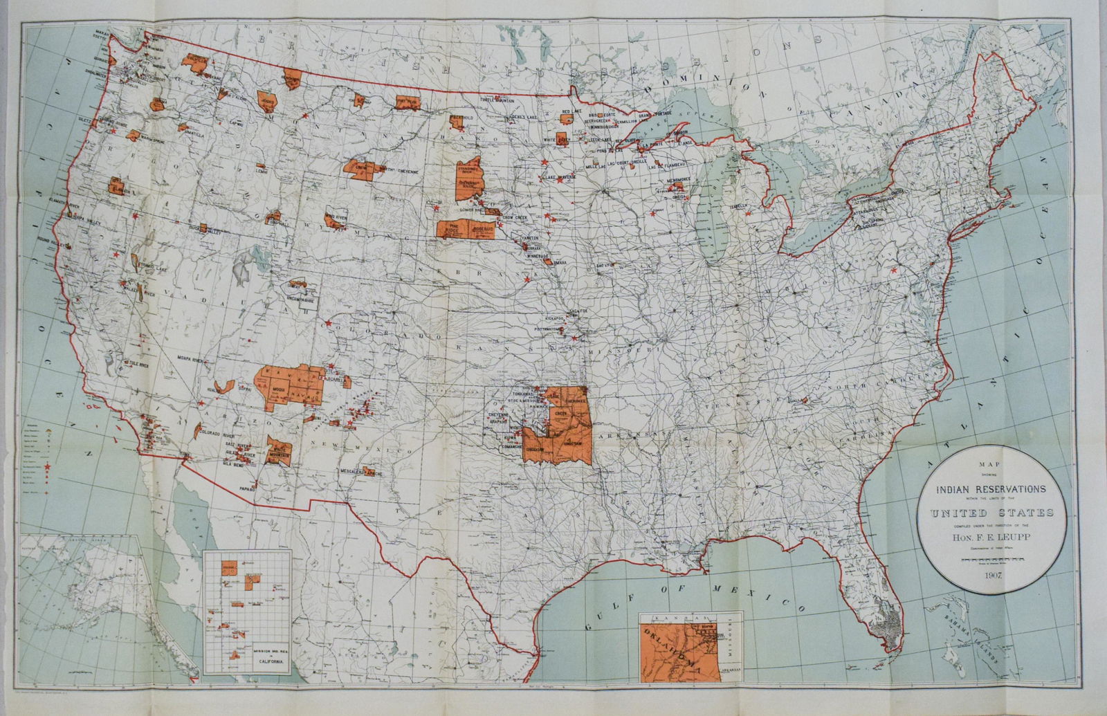 1907 Map of Indian Reservations in the US -- Map (1 of 1)