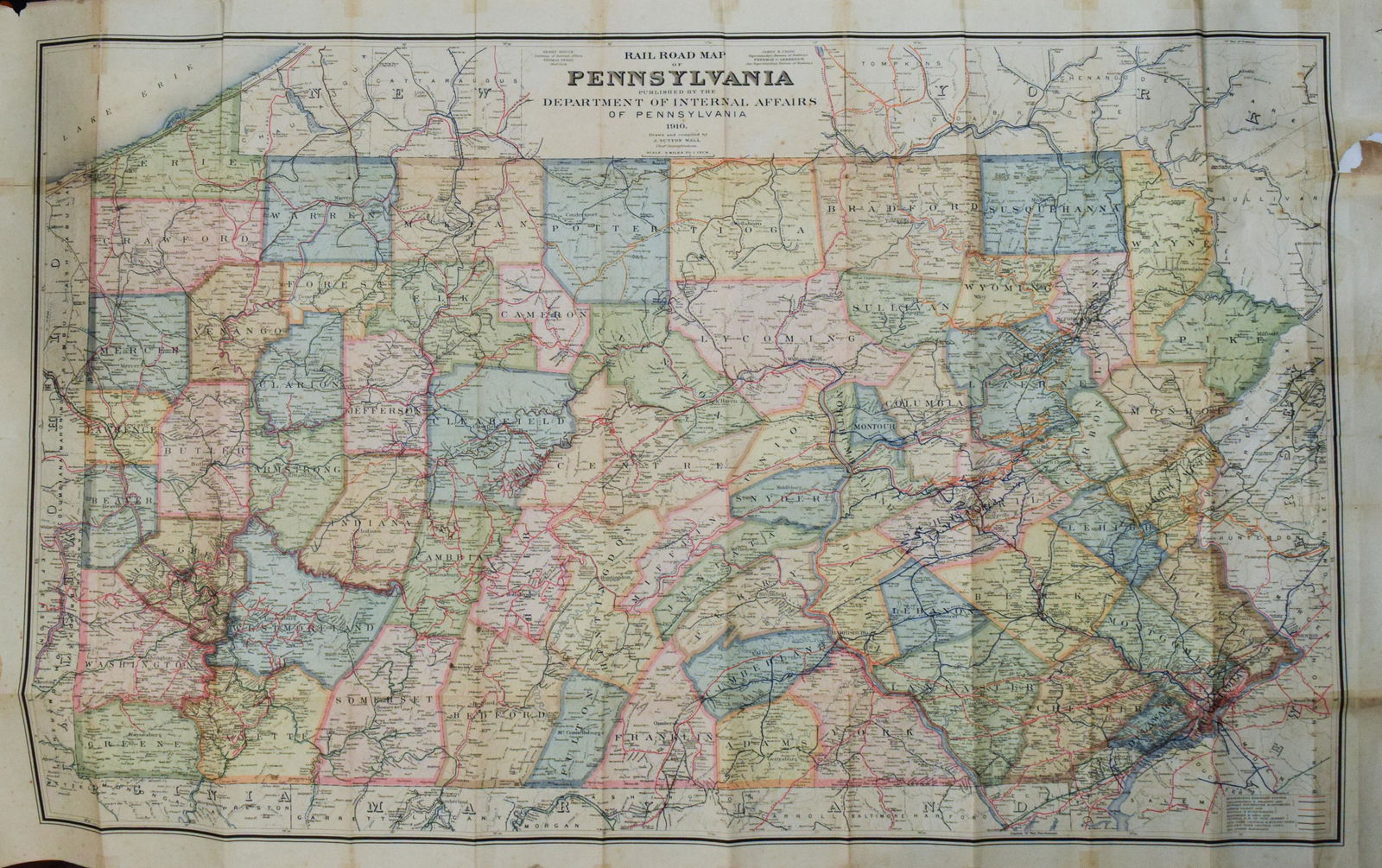1910 Railroad Map of Pennsylvania by Wall -- Railroad (1 of 1)