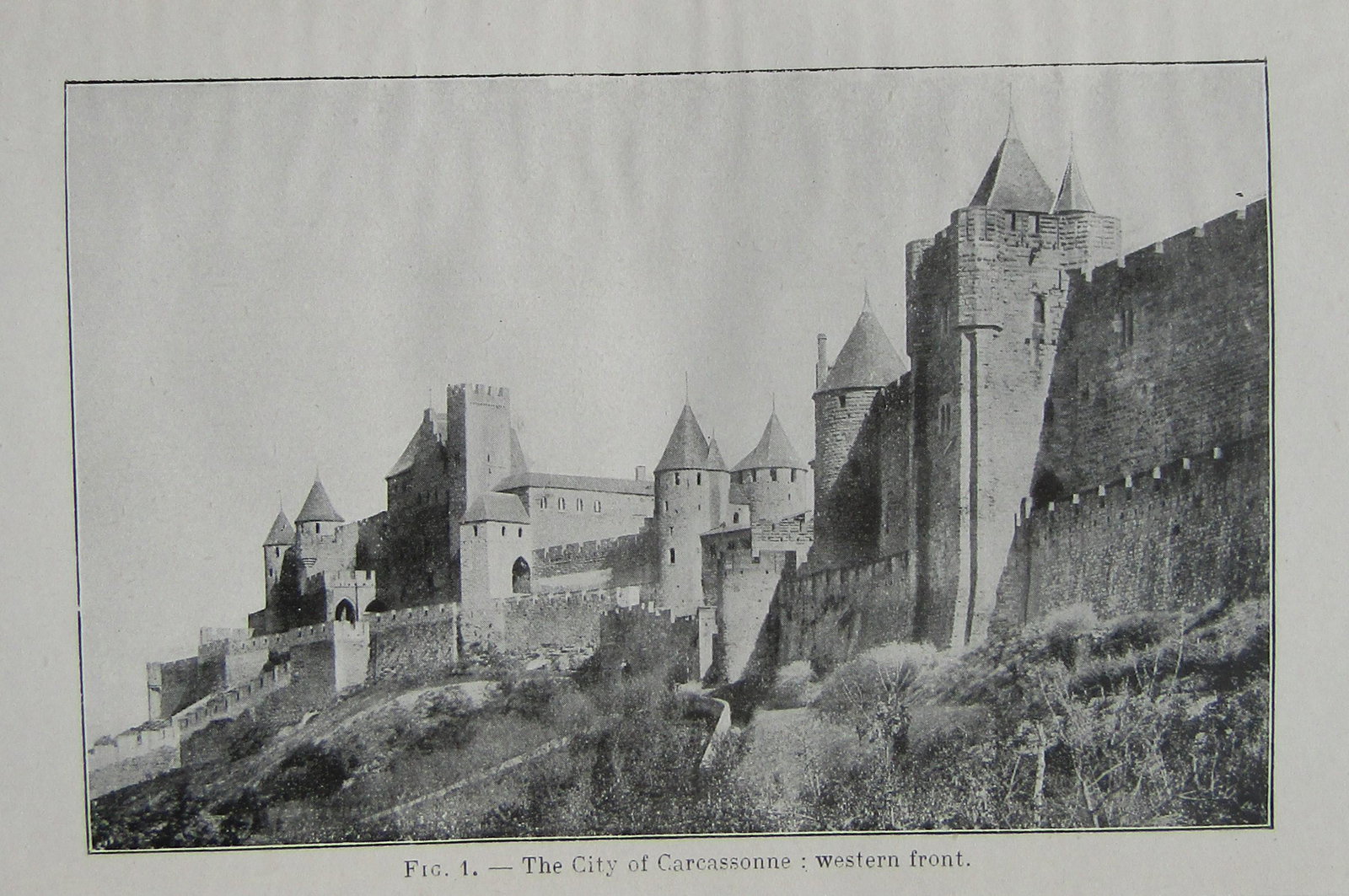 The City of Carcassonne: An Historical, Archaeological and Descriptive Handbook Translated into English by Henri Peyre. First edition. Publishers green cloth boards with black title. Black title to spine. 165 illustrations an