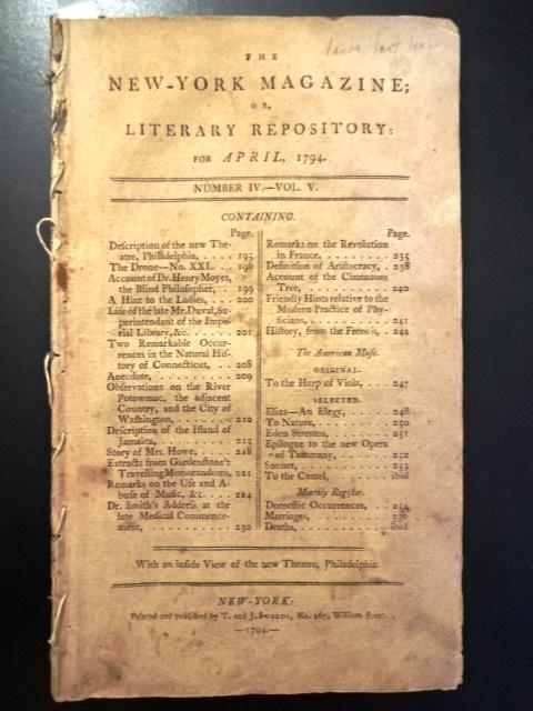 1794 Magazine Description of Washington DC: The April 1794 issue of "The New-York Magazine or Literary Repository", printed by T and J Swords. Contnet incluydes a description of the City of Washington on the Potomack and a description of the is