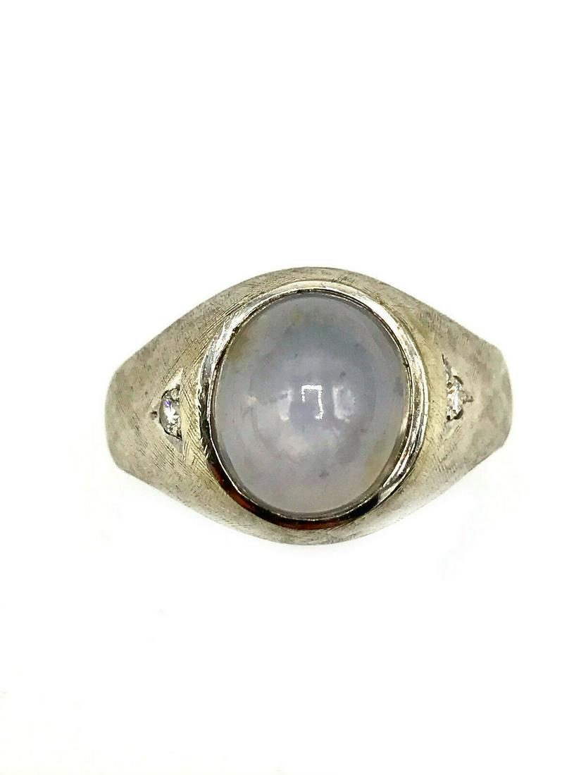 Vintage White Gold Star Sapphire Diamond Men Ring (1 of 12)