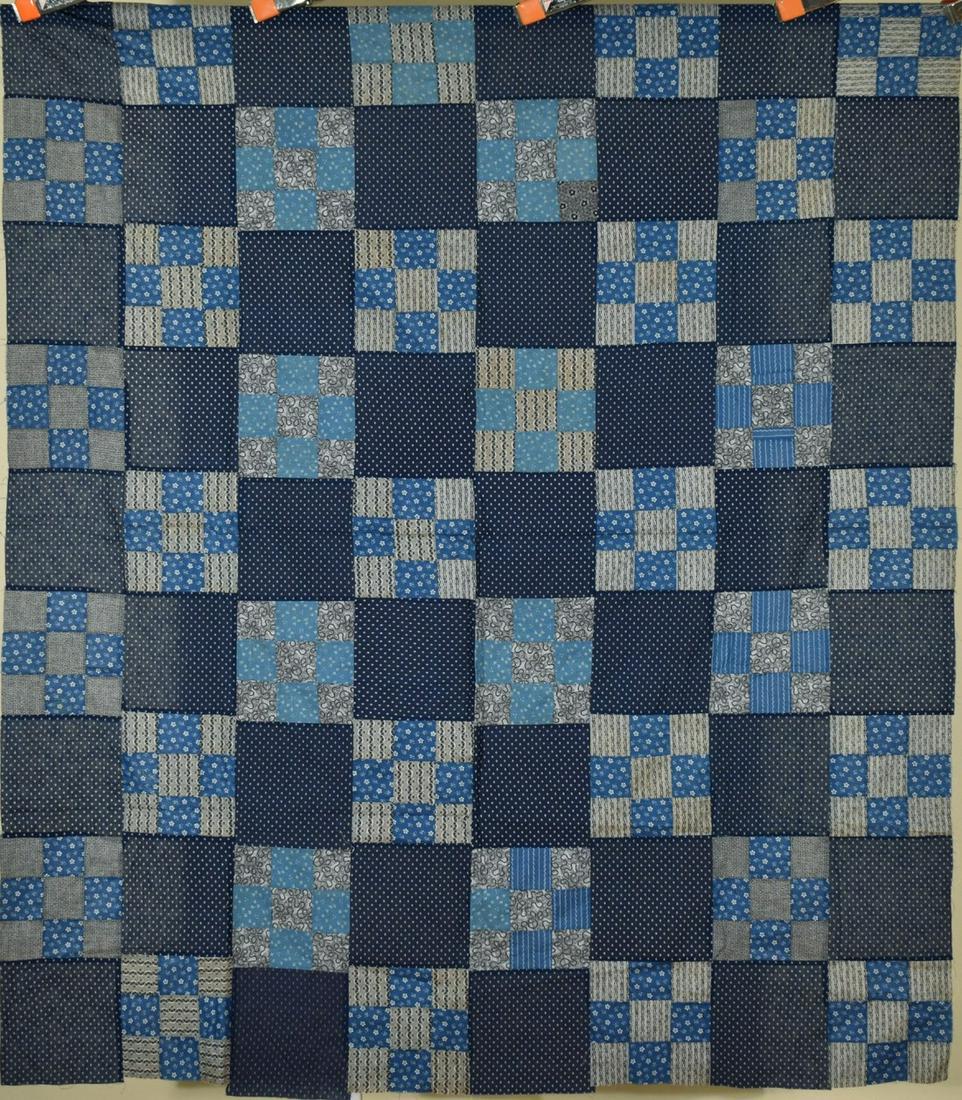 1890's 9-Patch Quilt Top, Nice Blues (1 of 6)