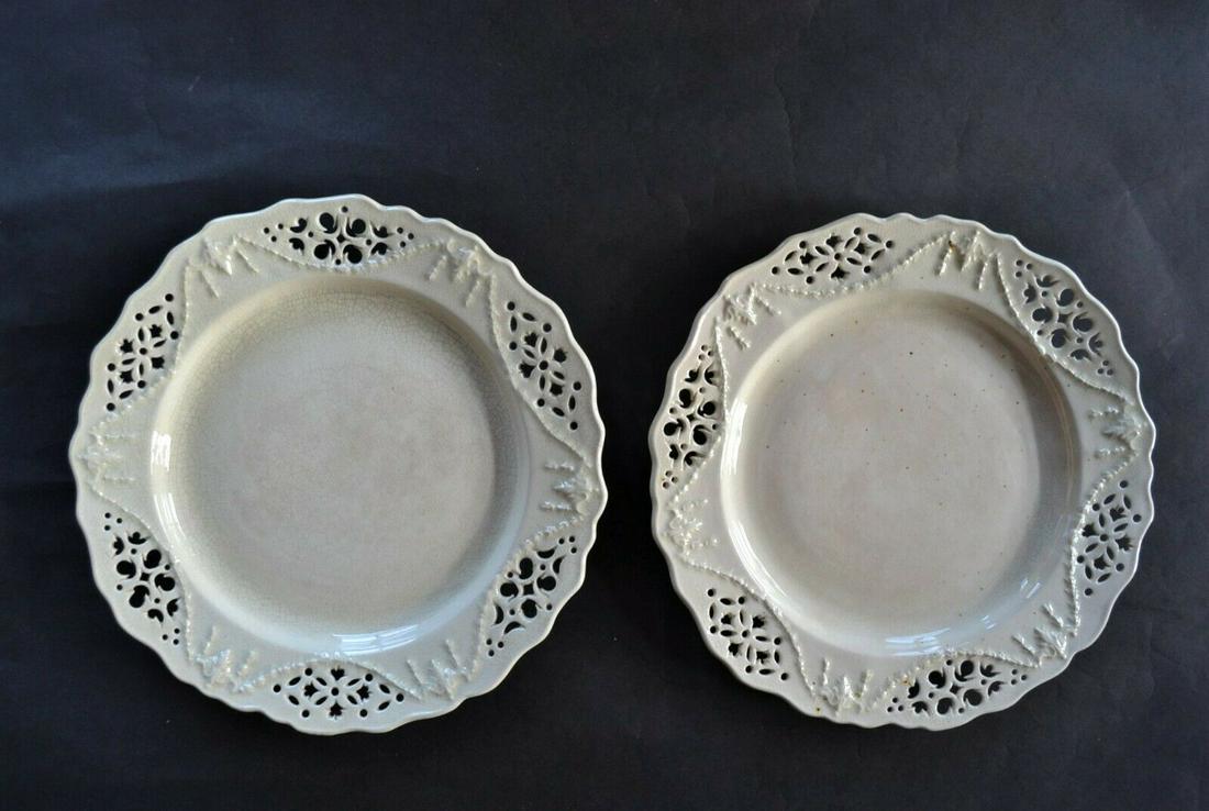 Pair Leeds Pottery Creamware Plates circa 1780 (1 of 12)