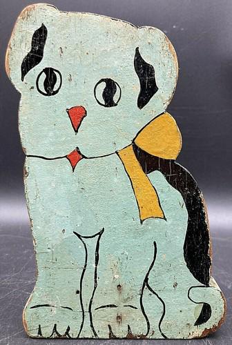1930's Folk Art Blue Dog Wood Doorstop - hand painted (1 of 6)