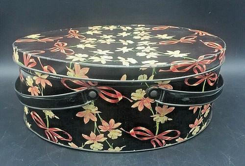 Vintage Tin Lunch Pail Oval Picnic Sewing Box Black (1 of 7)