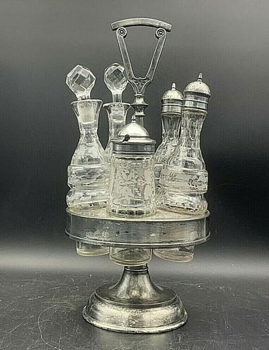Antique Etched Castor Cruet Condiment Glass Set Eapg (1 of 9)