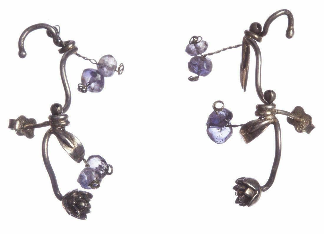 Handmade Sterling Silver Iolite Bead Cuff Earrings (1 of 8)