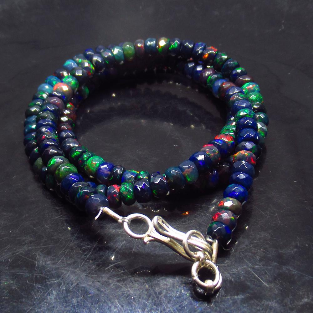 52.51 Ct 925 Silver 141 Black Fire Opal Beads Necklace (1 of 2)