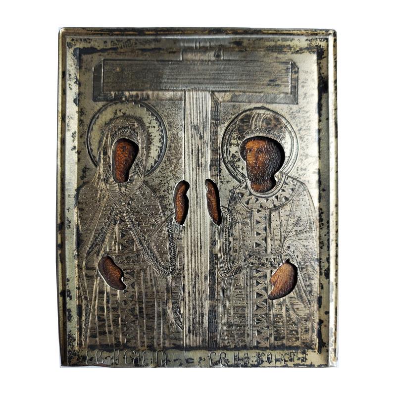 Rare Russian Silver 19th century Icon "St. Elena and (1 of 4)