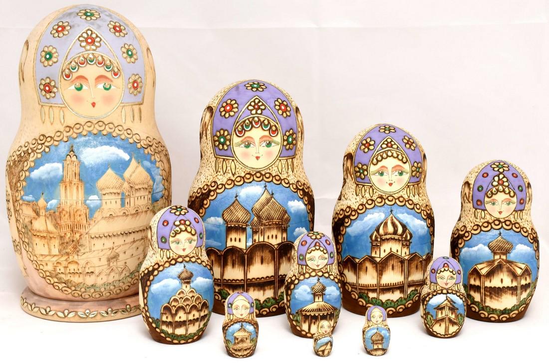 Matreshka: Matreshka. Traditional russian wooden nesting doll. Hand made, hand painted with artist’s signature. Sergiyev Posad, 10 pcs. Dimensions: 12 × 23 cm Reserve: $200.00 Shipping: Domestic: Flat
