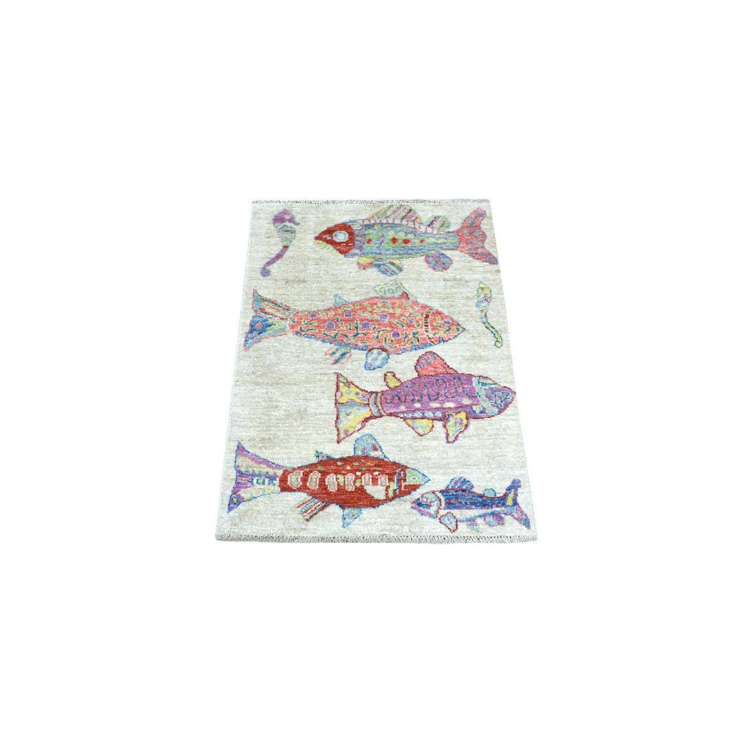 Oceanic Fish Design Extra Soft Wool Hand Knotted Ivory (1 of 6)