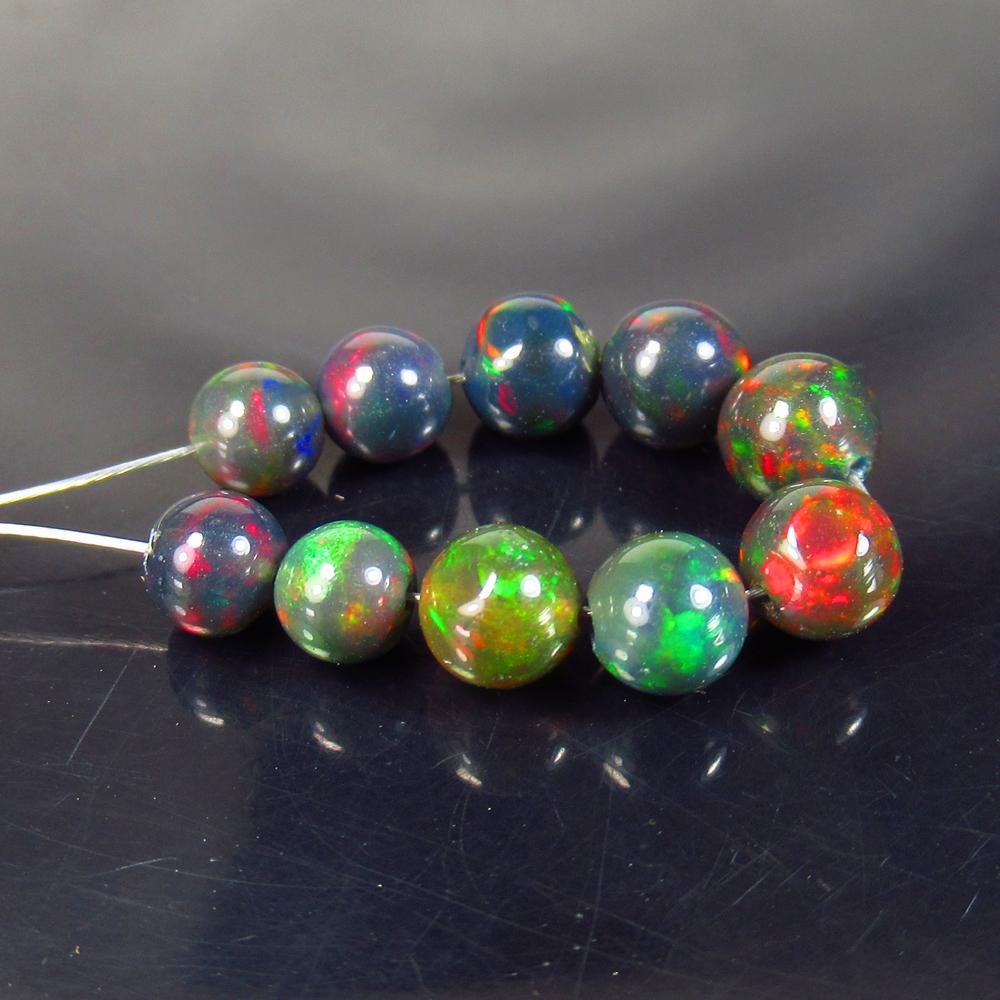 5.00 Ct Natural 10 Drilled Black Fire Opal Ball Beads (1 of 2)