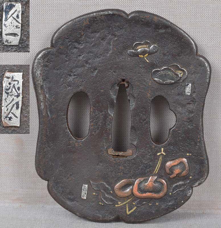 18c Japanese sword TSUBA cherries mushrooms by KYUKAZU (1 of 6)