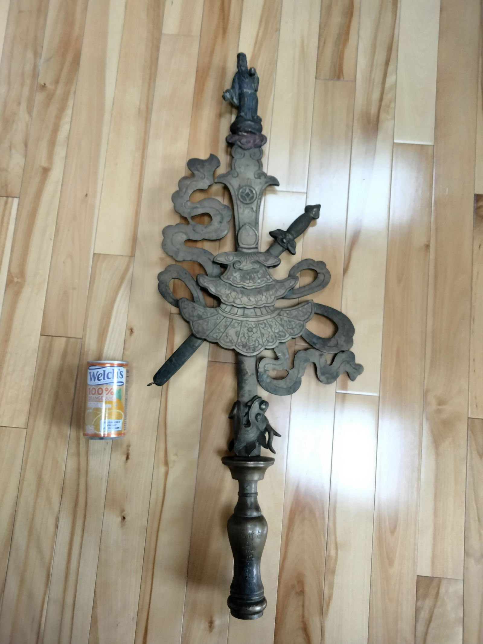 Chinese Qing Brass Parade Staff Finial - 28'' (1 of 10)