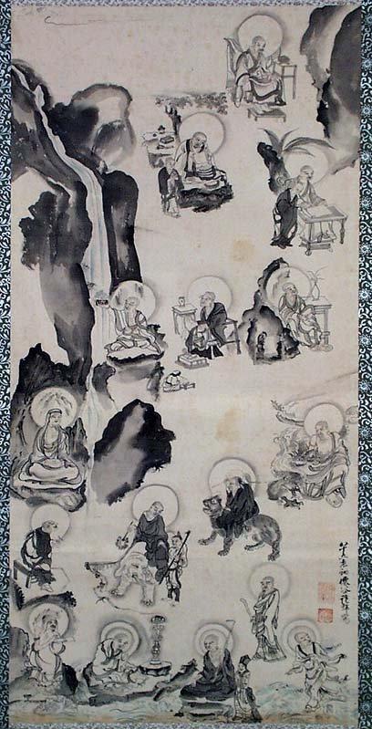 19c Japanese scroll painting 16 rakkan by SENKOKU (1 of 6)