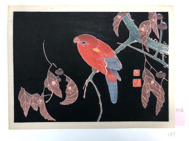 Jakuchi - Orange Bird resting on nest tree 1905: Title: Jakuchi - Orange Bird resting on nest tree 1905 Description: Jakuchi - Orange Bird resting on nest tree 1905. Measure 14 1/2" x 11 1/2". Reserve: $150.00 Shipping: Domestic: Flat-rate of $25.00