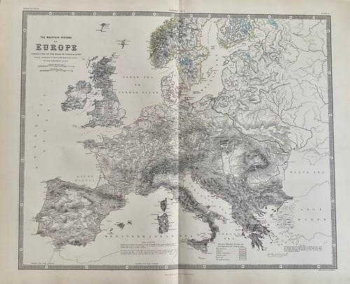Mountain ranges of Europe. 1856 by K. Johnston Edinburg (1 of 3)