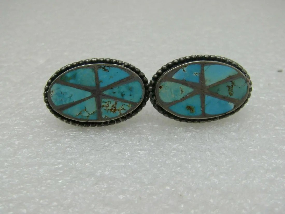 Vintage Southwestern Sterling Turquoise Cufflinks, (1 of 10)