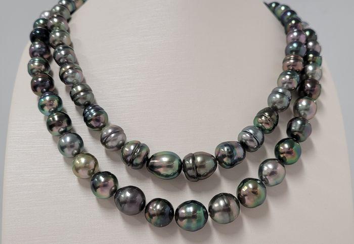8x12mm Shimmering Multi Tahitian pearls - Necklace: Title: 8x12mm Shimmering Multi Tahitian pearls - Necklace Description: Grown in the black-lipped Pinctada margaritifera oyster in the tropical waters of French Polynesia, these Tahiti pearls have been