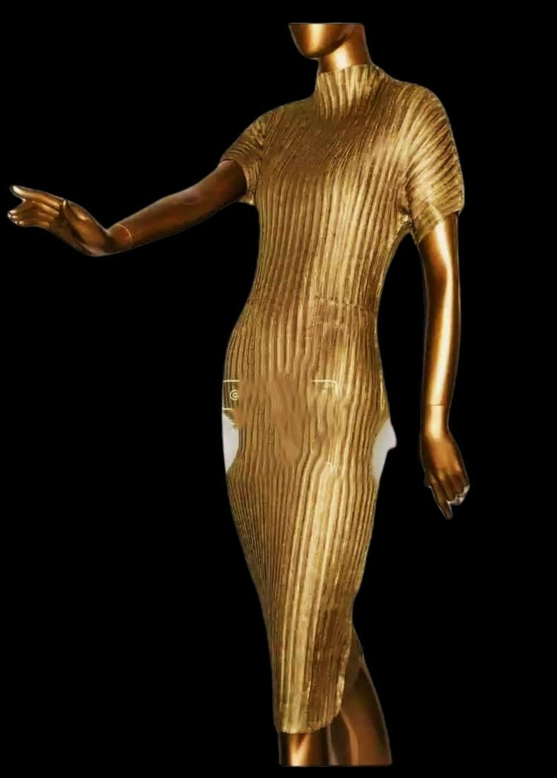 Vtg Gold Origami Pleated Midi Evening body con dress (1 of 5)