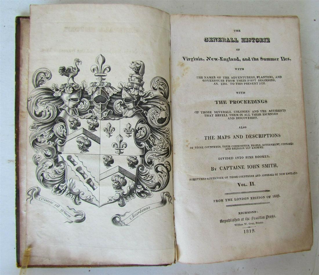 1819 GENERAL HISTORY of VIRGINIA by JOHN SMITH antique (1 of 12)