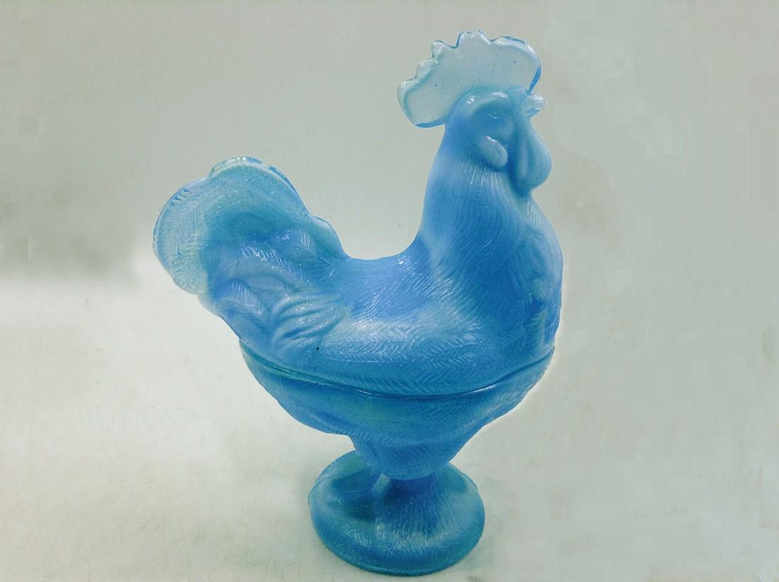 Westmoreland Blue Slag Glass Rooster Candy Dish (1 of 6)