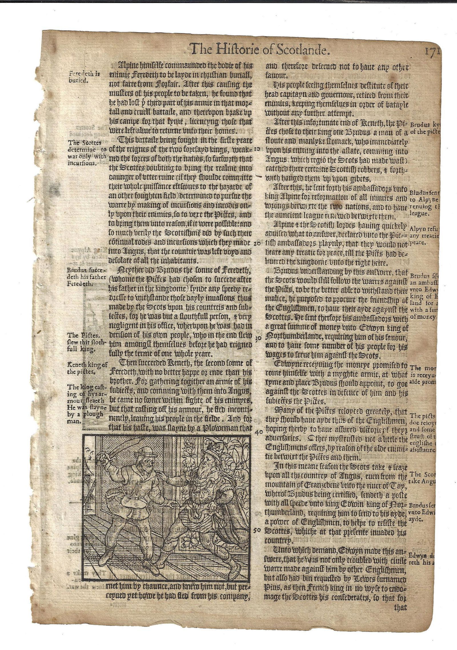 1577 Leaf Scotland Holinshed Woodcuts Beheading (1 of 2)