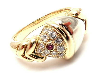 Bvlgari Buglari 18k Yellow White Gold Diamond Ruby: Bvlgari Buglari 18k Yellow White Gold Diamond Ruby Naturalia Fish Ring Bvlgari Buglari 18k Yellow White Gold Diamond Ruby Naturalia Fish Ring Product Description About This Piece: Metal: 18k