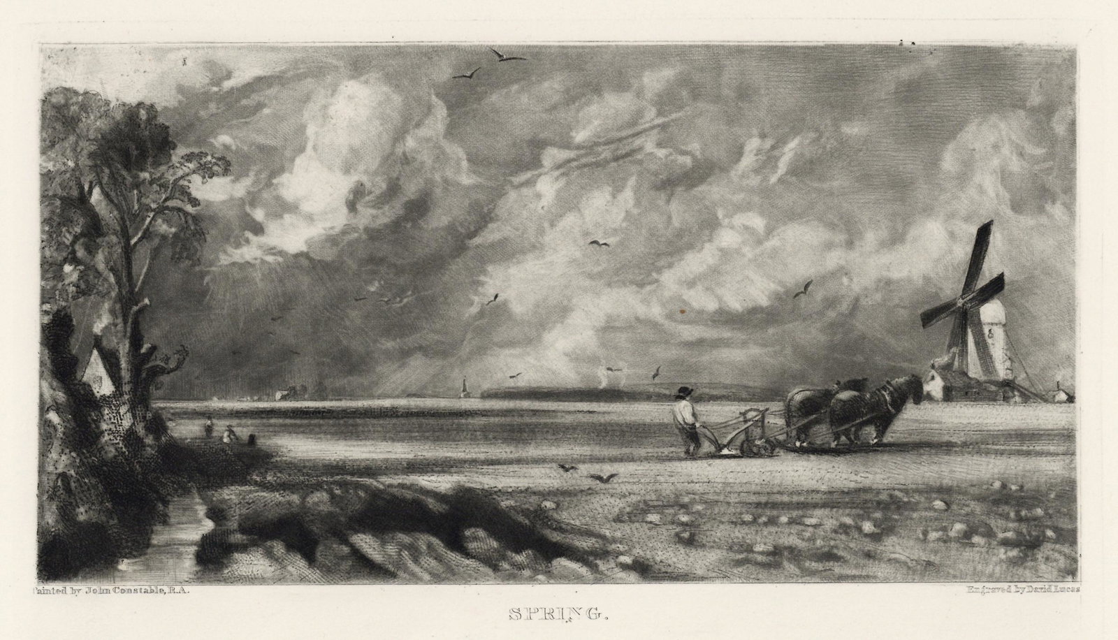 Sir John Constable / David Lucas mezzotint "Spring": This beautiful mezzotint engraving was composed by John Constable and engraved by David Lucas. It is from the much sought-after "English Landscape" series; this impression on cream wove paper is from