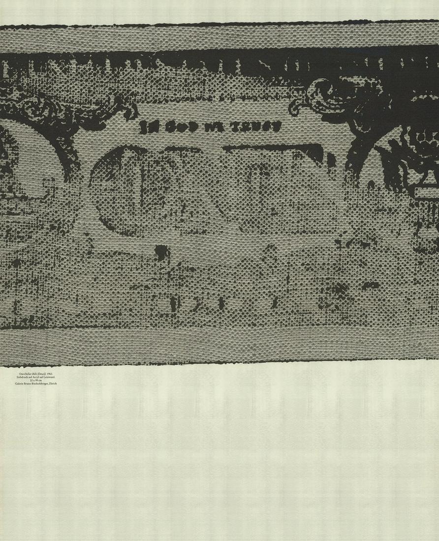 Andy Warhol - One-Dollar Bills (Detail) - 1990 Offset: One-Dollar Bills (Detail) by Andy Warhol, 1990 Unsigned Offset Lithograph. Paper size is 24.5 x 19 inches, with an image size of 14.75 x 19 inches. The Offset Lithograph is from an unknown edition siz