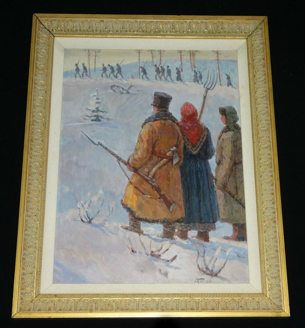 RUSSIAN OIL PAINTING RETREATING A. GORYACHEV (***) (1 of 12)