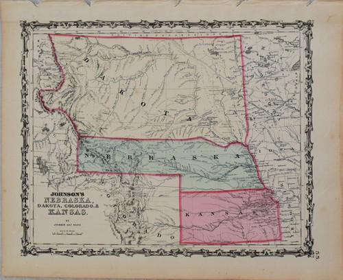 1862 Johnson Map of Nebraska, Dakota, Colorado and (1 of 1)