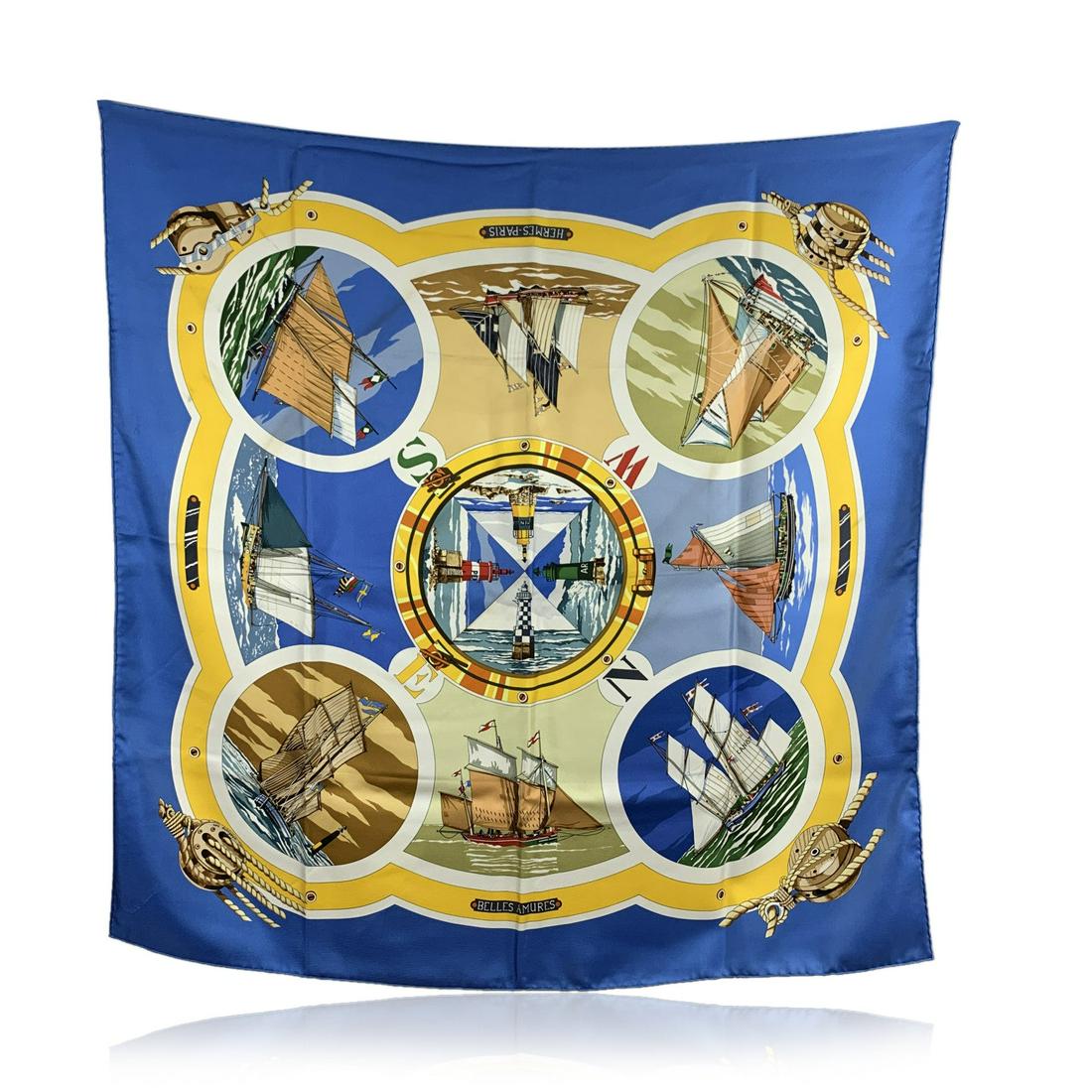 Hermes Blue Silk Scarf Belles Amures 2002 Loic Dubigeon (1 of 6)